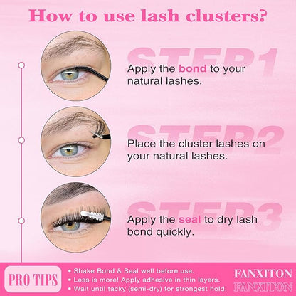 DIY Lash Extension Kit Natural Look Wispy Lash Clusters D 154 pcs Lashes Clusters 8-16 mm Eyelash Extension Kit Lash Bond and Seal Lash Tweezers Individual Lashes Lash Cluster Kit For Beginners