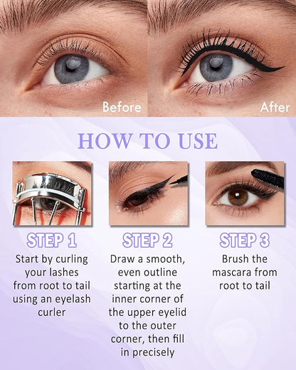 White Mascara Liquid Eyeliner Set,5D Waterproof Fiber Colored Mascara Volume and Length,Longlasting Smudgeproof Color Eye Liner Pen,Cosplay Party Stage Use,Halloween Makeup Gift Kit for Women Girl