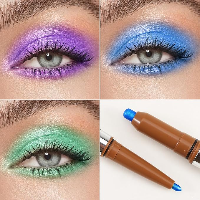 Glitter Eyeshadow Stick, Dual-Ended Eyeshadow Pencil Eyeliner, Eyeshadow Powder and Smooth Eye Liner, Waterproof Makeup Crayon, Long Lasting Eye Brightening Stick