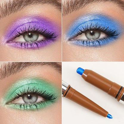 Glitter Eyeshadow Stick, Dual-Ended Eyeshadow Pencil Eyeliner, Eyeshadow Powder and Smooth Eye Liner, Waterproof Makeup Crayon, Long Lasting Eye Brightening Stick