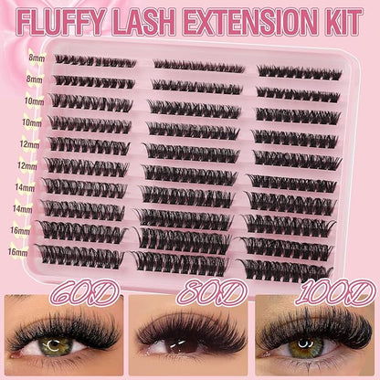 Lash Clusters 300PCS 60D 80D 100D Mixed Volume Wispy Eyelash Extensions 8-16mm D Curl Cluster Lashes Dramatic Full Fluffy False Eyelashes Clusters