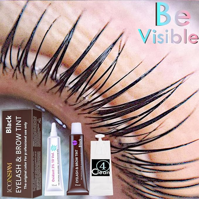 Black Lash T-i-n-t Kit, Keratin Black Eyelash D-y-e and Eyebrow T-i n t, 6 Week Voluminous Brow T-int, T-inting Look For Lash Perm/Lift/Lamination Treatment (Black)