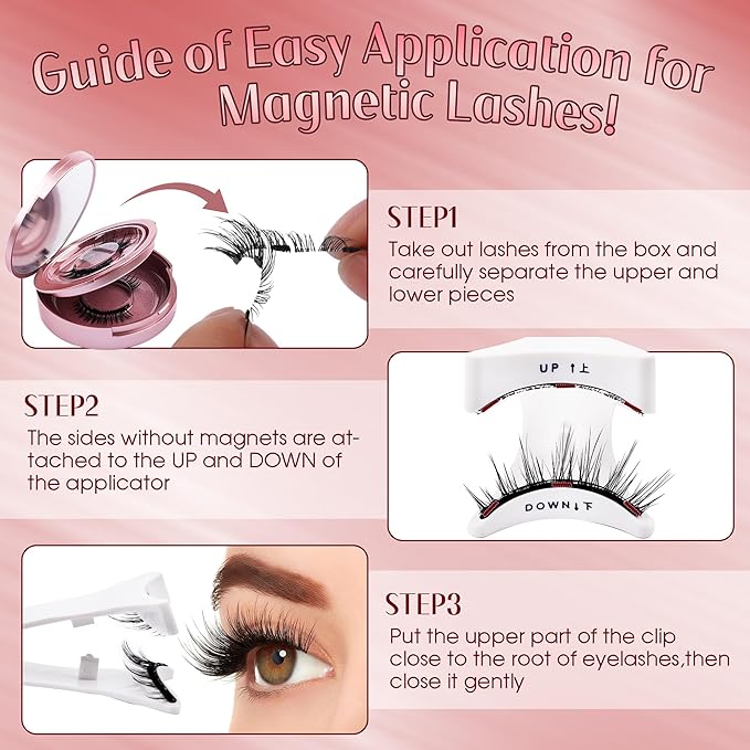 GEMERRY Magnetic Eyelashes 2 Pairs Magnetic Lashes Natural Look Magnetic Eyelashes with Applicator and Mirror No Glue&No Eyeliner Needed False Eyelashes Magnetic Lashes Kit Easy to Use