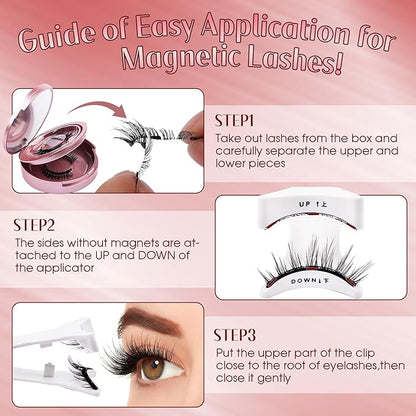 GEMERRY Magnetic Eyelashes 2 Pairs Magnetic Lashes Natural Look Magnetic Eyelashes with Applicator and Mirror No Glue&No Eyeliner Needed False Eyelashes Magnetic Lashes Kit Easy to Use