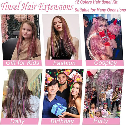 Body Face Chunky Glitter Gel & Hair Tinsel Kit for Halloween, Christmas, New Year Party, Rave Festival Accessories