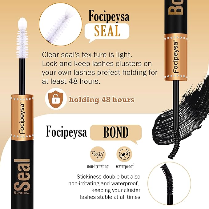 Focipeysa Full Volume Lash Extension Kit 200Pcs Lash Clusters Kit with Lash Bond and Seal and Lash Tweezers Lash Clusters DIY Eyelash Extensions Kit at Home (150D 10-18mm D Curly)