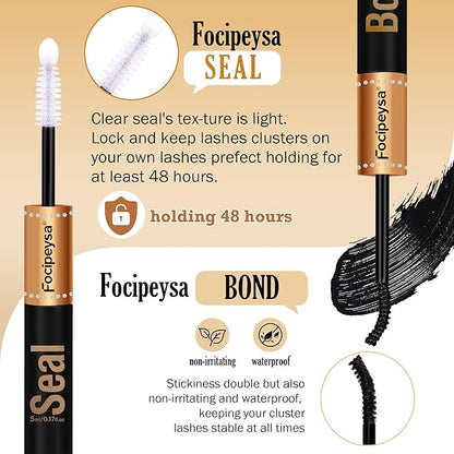 Focipeysa Full Volume Lash Extension Kit 200Pcs Lash Clusters Kit with Lash Bond and Seal and Lash Tweezers Lash Clusters DIY Eyelash Extensions Kit at Home (150D 10-18mm D Curly)