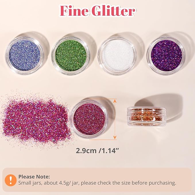 LEOBRO Fine Glitter, 24 Colors Holographic Fine Glitter for Crafts, Resin, Tumblers, Nail Body, DIY Party Decorations