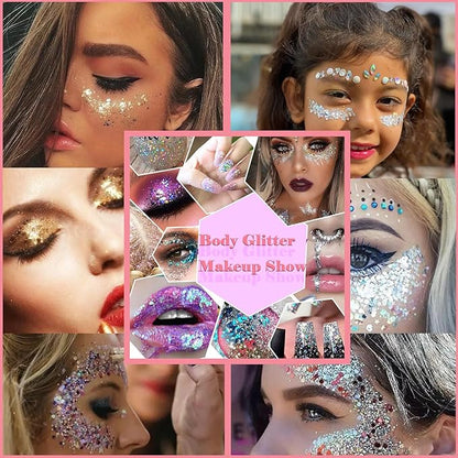 Body Glitter Face Glitter Gel: Singer Concerts Disco Festival Rave Accessories Face Glitter Makeup 150ml Chunky Sequins Mermaid Face Body Hair Glitter Gel (2 USA Pride)