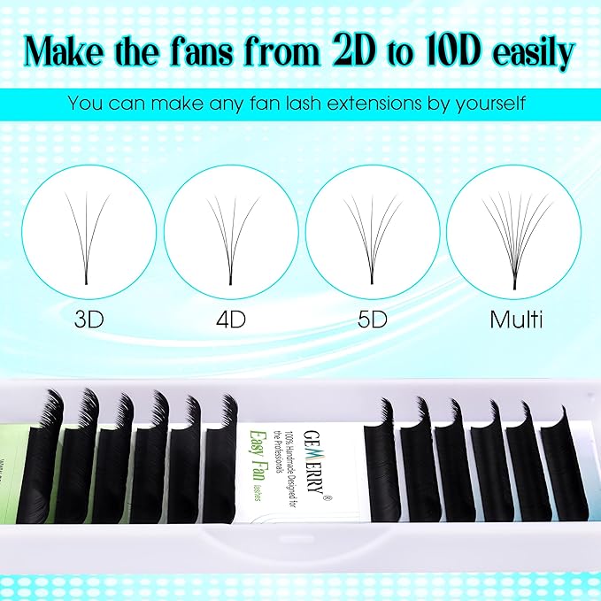 GEMERRY Eyelash Extension Volume Lash Extensions Rapid Blooming 03 05 07 C/D Curl 8-20mm Easy Fan Lash Extensions Mixed & Single Length Tray Self Fanning Lash Extension（0.07-D-9)