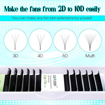 GEMERRY Eyelash Extension Volume Lash Extensions Rapid Blooming 03 05 07 C/D Curl 8-20mm Easy Fan Lash Extensions Mixed & Single Length Tray Self Fanning Lash Extension（0.07-D-10)