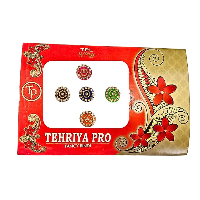 Multi Colour Kumkum Bindi With Round Golden Stone for Women's | Multi Colour Kumkum Bindi,Sticker Bindi, Small Ethnic Bindi, Tikka for Women’s..