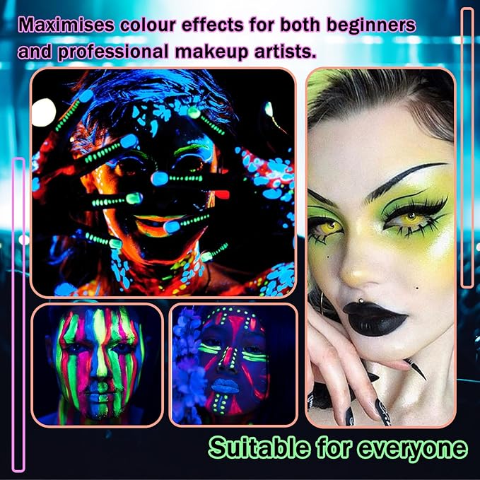 Glow in the Dark Face Body Paint,Blacklight Neon Halloween Face Paint,Neon Fluorescent Body Paint for Halloween Festivals Stage Christmas Party and Events,Set of 6 Tubes