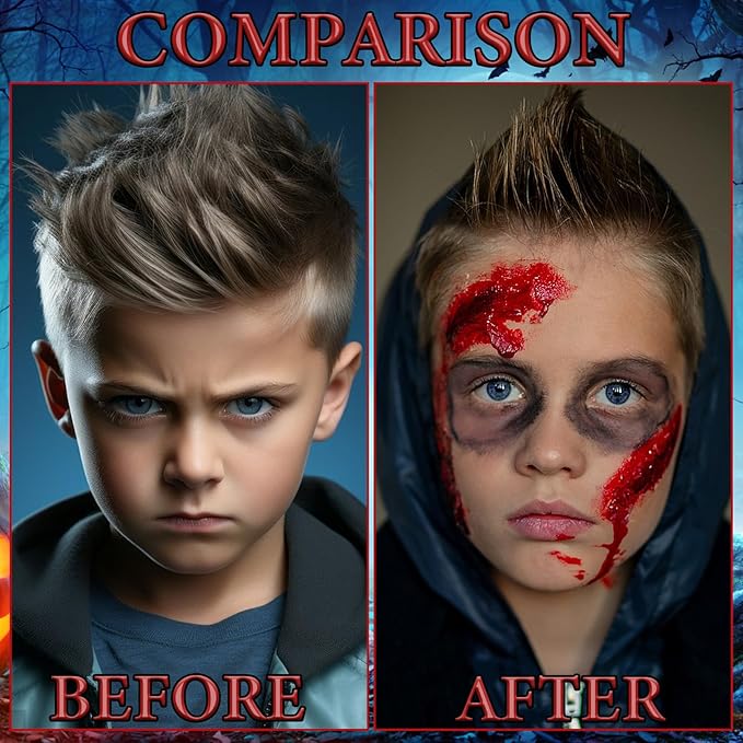 3Pcs Fake Blood Halloween Special Effects SFX Makeup Kit,Fake Blood Spray Makeup,Coagulated Blood Realistic Dripping Fake Blood Washable for Clothes Zombie Vampire Cosplay Costume Monster