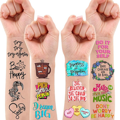 96 PCS Motivational Inspirational Quote Pre-Cut Temporary Tattoos for Kids Birthday Party Decorations Supplies Decor Favors Super Cute Positive Affirmation Tattoo Stickers Gifts For Boys Girls Rewards