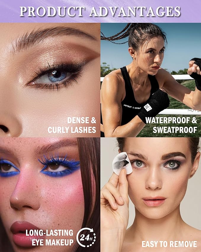 White Mascara Liquid Eyeliner Set,5D Waterproof Fiber Colored Mascara Volume and Length,Longlasting Smudgeproof Color Eye Liner Pen,Cosplay Party Stage Use,Halloween Makeup Gift Kit for Women Girl