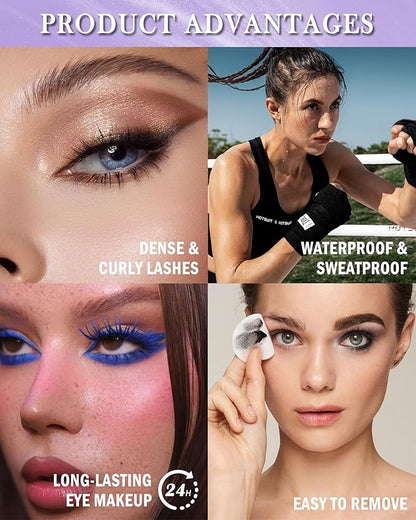 White Mascara Liquid Eyeliner Set,5D Waterproof Fiber Colored Mascara Volume and Length,Longlasting Smudgeproof Color Eye Liner Pen,Cosplay Party Stage Use,Halloween Makeup Gift Kit for Women Girl