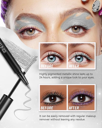 Sliver Mascara and Eyeliner Set,5D Silk Fiber Lash Extension Colored Tube Mascara Volume and Length,Waterproof Glitter Eyeliner Liquid,Long Lasting Smudge-Proof Eye Makeup Kit-Pink
