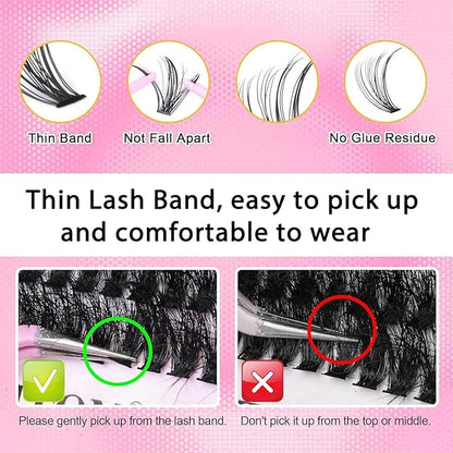FANXITON Lash Clusters with Lash Bond and Seal Sweatproof, 10-18 mm D Volume Lash Extension Kit 280 pcs Individual Lashes Lash Clusters Kit and Tweezers Thick DIY Eyelash Extension Kit