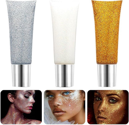 Body Glitter Gel Set Holographic Glitter Festival Makeup for Face Hair Eye Rave Mermaid Accessories Shimmer Glitter