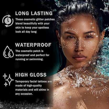 20 Sheets Glitter Freckles Face Tattoo Silver Glitter Freckles Temporary Face Tattoos Makeup Patches,Face Glitter Patches,Face Glitter Freckles Tattoos for Women