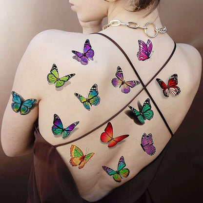 81 PCS Colorful Butterfly Temporary Tattoos For Women Boobs, Watercolor Small 3D Butterfly Long Lasting Temp Tattoo Sticker For Kids Girls Face Arm, Fake Tattoos That Look Real And Last Long