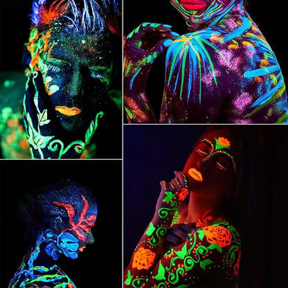 6 PCS Glow Body Paint Set,Glow in Dark Face Glitter Paint Body Glow Powder Neon Party Supplies Facial Highlighter Kits for Adults&Kids,Body Makeup