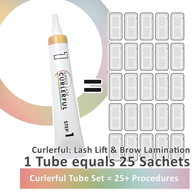 Amber Lash Curlerful, Eyelash Lift and Brow Lamination Tube Set, For Professional Lash Perm and Brow Perm, Step 1 & Step 2, 20 ml / 0.67 floz each