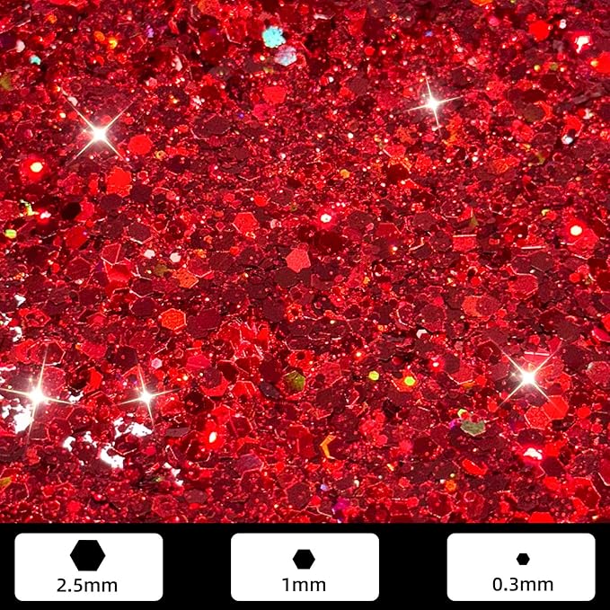 GlimmerLife Red Glitter 150G/5.29OZ, Holographic Chunky Glitter, Craft Glitter for Resin, Metallic Iridescent Glitter, Glitter for Nail, Body, Face, Hair, Christmas Glitter, Halloween Decorations