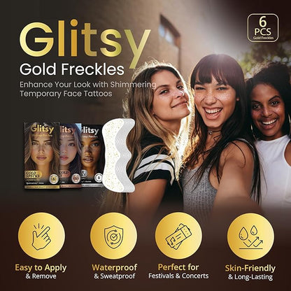 Makeup Patches, Instant Glow Cosmetic Face Glitter, Cute maquillage Accessories for Women, Facial Makeup Glitters, Bachelorette Party Mask, Waterproof Glitter Speckles for Face (Gold)