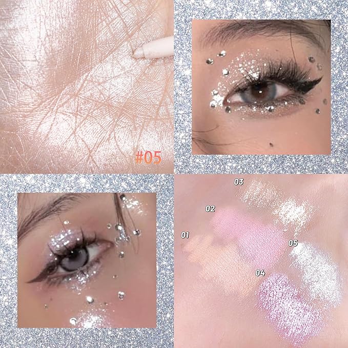 3PC Dual Ended Highlighter Makeup Pen, Glitter & Matte Nude EyeLiner & Eyeshadow, Contour liquid Liner 2 in 1 Eye Brightener Stick, Mulit-Funtional Long Lasting Lying Silkworm Pencil ( #01, #03, #04 )