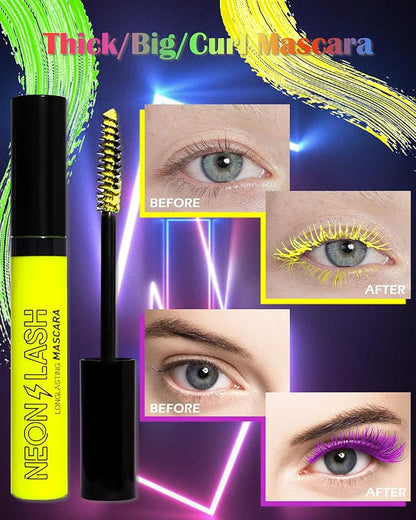 UV Glow Colored Mascara Volume and Length-1 Pcs Green Waterproof Mascara for Eyelashes, Fast Dry Curling Non Clumping Mascara,Long Lasting for St Patrick's day Party,Stage Use,Clubbing Makeup-02