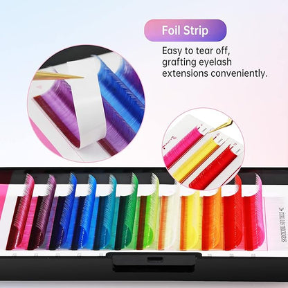 Beauty7 Colored Lash Extensions Rainbow Classic D+ Curl 0.05mm Thickness 13mm Dramatic Eyelashes Ombre 12 Colors
