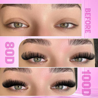 DIY Lash Extension Kit Volume Thick Lash Clusters 80D+100D 320 pcs Individual Lashes D Eyelash Extension Kit Lash Bond and Seal and Tweezers for Lash Clusters Kit DIY at Home