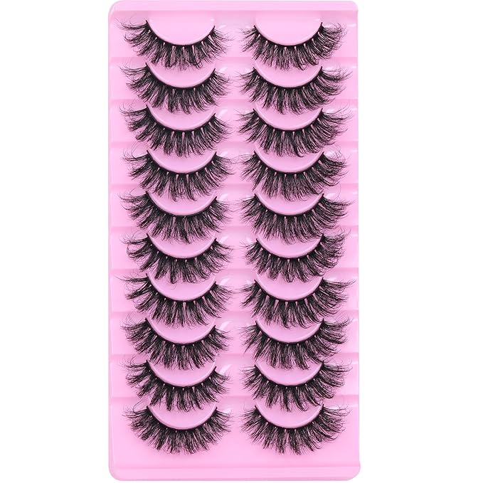 Wispy False Eyelashes Mink Lashes Natural Look Cat Eye Lashes Pack 10 Pairs Fake Eyelashes Like Extensions 5D Volume Strip Lashes 18mm Mink Eyelashes by TNFVLONEINS