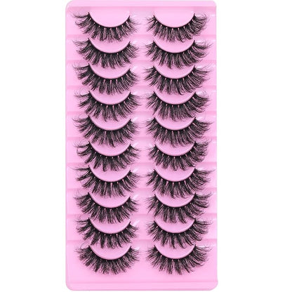 Wispy False Eyelashes Mink Lashes Natural Look Cat Eye Lashes Pack 10 Pairs Fake Eyelashes Like Extensions 5D Volume Strip Lashes 18mm Mink Eyelashes by TNFVLONEINS