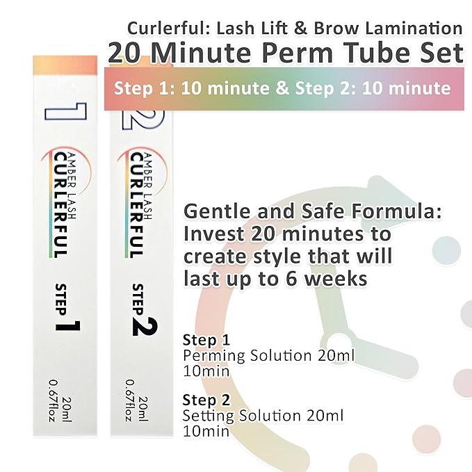 Amber Lash Curlerful, Eyelash Lift and Brow Lamination Tube Set, For Professional Lash Perm and Brow Perm, Step 1 & Step 2, 20 ml / 0.67 floz each