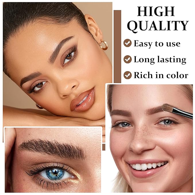 Eyebrow Stamp Stencil Kit Eye Brow Stencil Kit Brow Stamp Kit Long Lasting Waterproof Eyebrow Makeup Powder Kit with 24 Reusable Eyebrow Stencils - 03 Skin Color&Brown&Gray Black