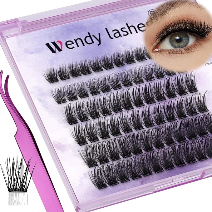 Self Adhesive Eyelashes Kit DIY Eyelash Extension Reusable Adhesive Eyelashes Press On Falsies No Glue No Remover Needed Self Stick Cluster Lashes and Tweezers(C02-0.07D Kit,10-18mm)