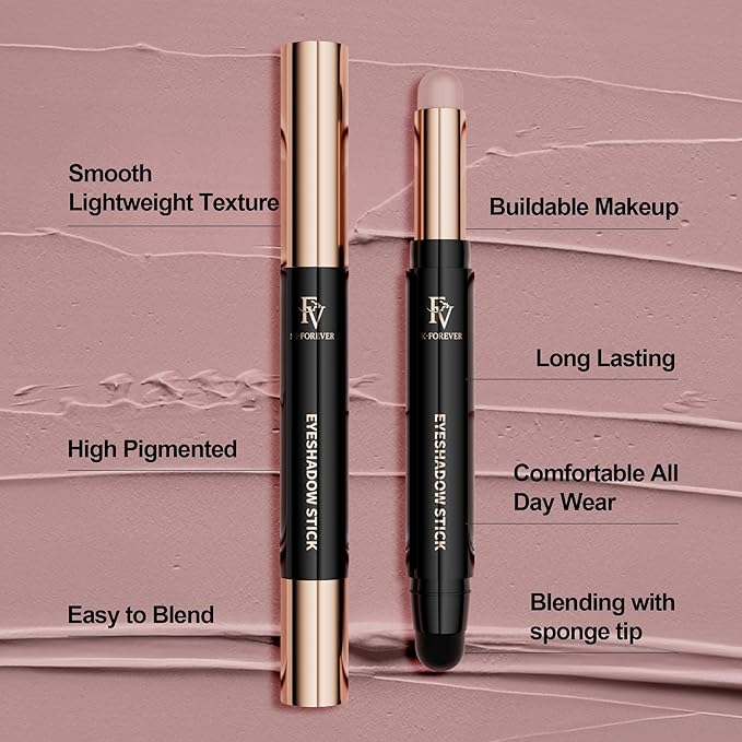 FV Long Lasting Cream Eyeshadow Stick, Waterproof & High Pigmented Eye Shadow Sticks Duo with Blending Brush, Crease-Proof & Natural Finish Eyeshadow Pencil, Rose Matte