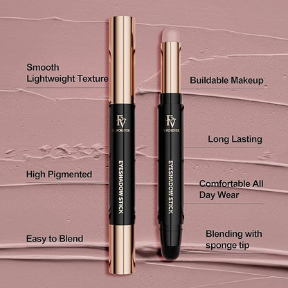 FV Long Lasting Cream Eyeshadow Stick, Waterproof & High Pigmented Eye Shadow Sticks Duo with Blending Brush, Crease-Proof & Natural Finish Eyeshadow Pencil, Rose Matte