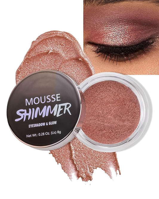 Shimmer Cream Eyeshadow, Ultra-Blendable Glitter Eye Shadow with Moisturizing Formula, Waterproof Long Lasting & Highly Pigmented, Single Creme Eyeshadow Pot Highlighter Makeup for Women-04#Warm Peach