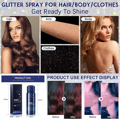 2pcs Waterproof Glitter Spray - Shimmer Glitter Hair & Body Spray - Long-Lasting Highlight Powder for Women, Girls - Face, Skin, Hair, Clothing, Nail Art & Craft