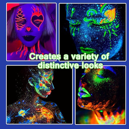 Glow in the Dark Face & Body Paint Set - 6 Colors, Professional Kit for Party, Cosplay, Blacklight Glow SFX Makeup, 10 ml