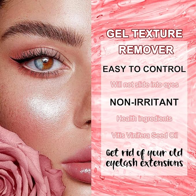 Eyelash Extension Remover Kit 10ML Fragrance Lash Remover for Lash Extensions Rose Scent Eyelash Remover with Eye Patch Microswab Brushes No Irritation Quick Dissolves Eyelash Adhesive Removal Rose