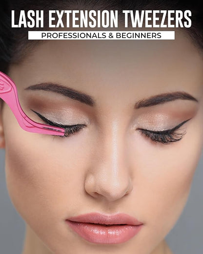 Eyelash Applicator Tool in Leather Case -Best Lash Cluster Applicator-with Stainless Steel Curved Design Lash Applicator Use for Wisps Lashes(Nude) (Baby Pink)