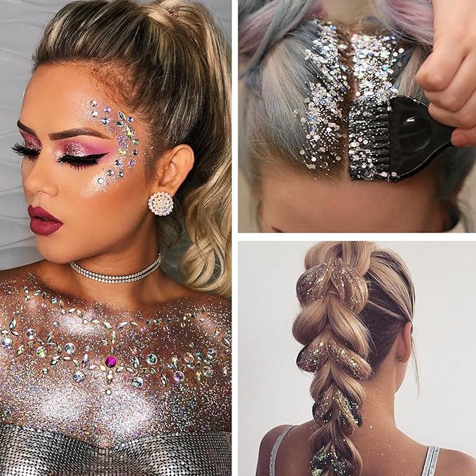 Holographic Chunky Glitter, Chunky and Fine Mix Sequins, Set of 40 Colors Festival, Iridescent Glitter for Crafts, Nails Face Tumbler Body Hair Painting Epoxy Art