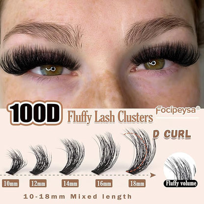 Fluffy Thick Lash Clusters DIY Eyelash Extension 10-18MIX D Curl Lash Clusters 100D Wispy Individual Eyelash Extensions Clusters Lashes DIY Fluffy Lash for Beginners by Focipeysa