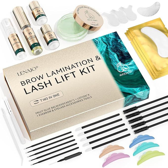 2025 Upgraded Avocado Lash Lift Kit, Brow Lamination Kit, Eyelash & Eyebrow 2-in-1 Perm Set, Professional Semi-Permanent Curling and Styling, Suitable For Beginners, Salon, Home Use