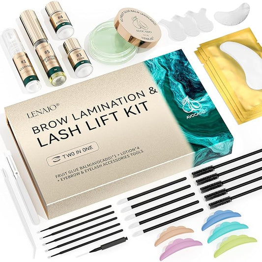 2025 Upgraded Avocado Lash Lift Kit, Brow Lamination Kit, Eyelash & Eyebrow 2-in-1 Perm Set, Professional Semi-Permanent Curling and Styling, Suitable For Beginners, Salon, Home Use